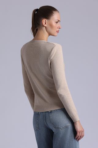 Cotton Cashmere Power Shoulder Long Sleeve V