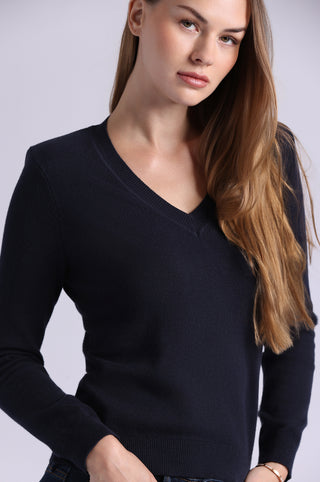 Cotton Cashmere Power Shoulder Long Sleeve V