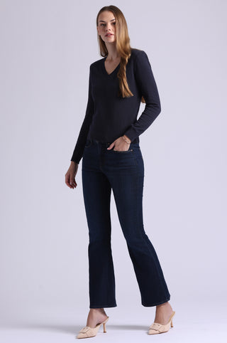 Cotton Cashmere Power Shoulder Long Sleeve V