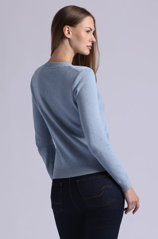 Cotton Cashmere Power Shoulder Long Sleeve V