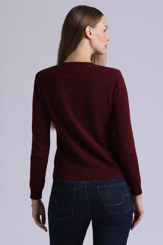 Cotton Cashmere Power Shoulder Long Sleeve V