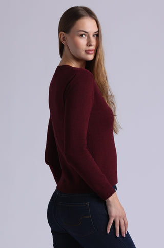 Cotton Cashmere Power Shoulder Long Sleeve V