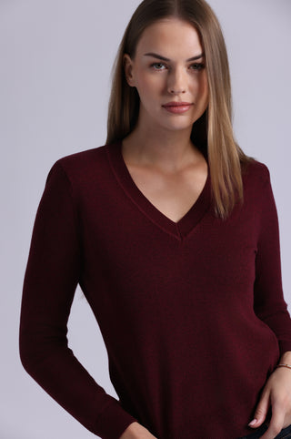 Cotton Cashmere Power Shoulder Long Sleeve V