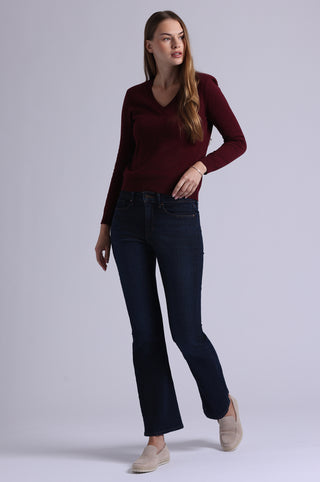 Cotton Cashmere Power Shoulder Long Sleeve V