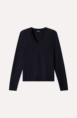 Cotton Cashmere Power Shoulder Long Sleeve V