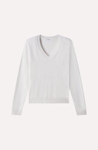 Cotton Cashmere Power Shoulder Long Sleeve V