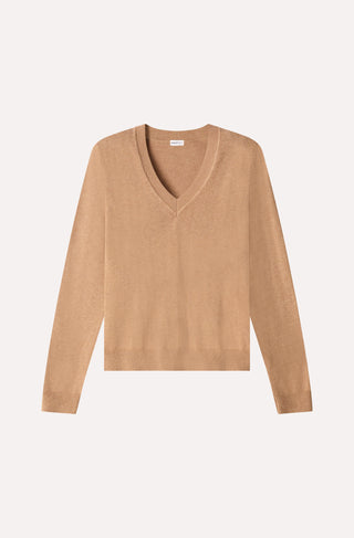Cotton Cashmere Power Shoulder Long Sleeve V
