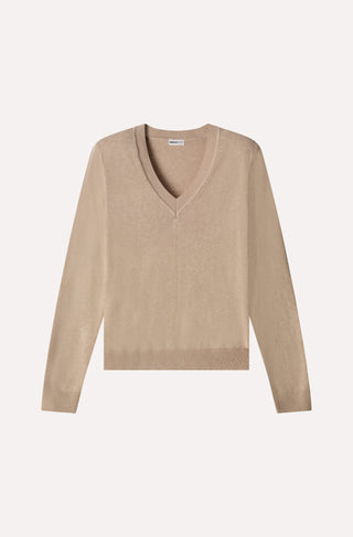Cotton Cashmere Power Shoulder Long Sleeve V