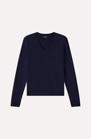 Cotton Cashmere Power Shoulder Long Sleeve V