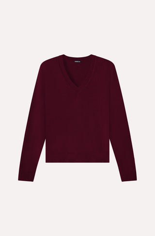 Cotton Cashmere Power Shoulder Long Sleeve V