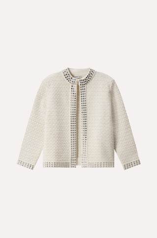 Three Quarter Sleeve Jacket With Rhinestone Trim