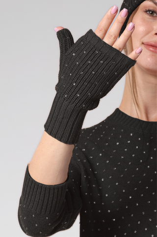 Cotton Cashmere Rhinestone Fingerless Gloves
