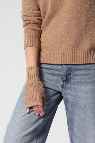 Cotton Cashmere Rhinestone Fingerless Gloves