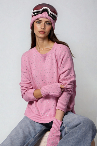 Cotton Cashmere Rhinestone Fingerless Gloves