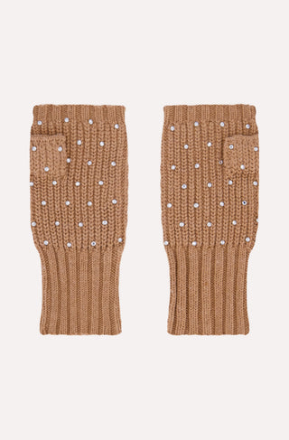 Cotton Cashmere Rhinestone Fingerless Gloves