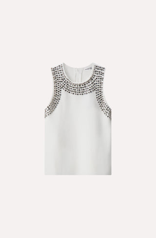 Viscose Embellished Sleeveless Crewneck Top