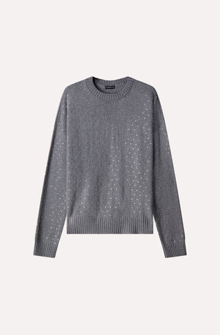 Cotton Cashmere Boxy Rhinestone Crew