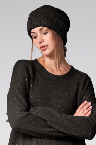 Cotton Cashmere Rhinestone Shaker Beanie Hat