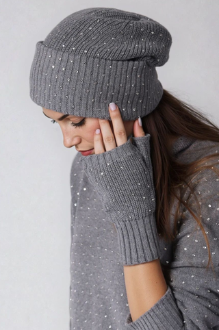 Cotton Cashmere Rhinestone Shaker Beanie Hat
