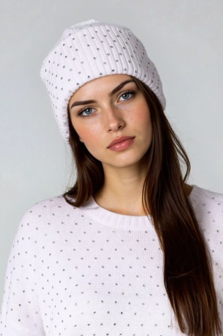 Cotton Cashmere Rhinestone Shaker Beanie Hat