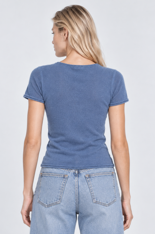 Sheer Luxury Cashmere Short Sleeve Tee with Rolled Trims
