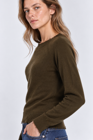 Cotton Cashmere Frayed Edge Crew