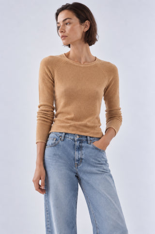 Sheer Luxury Cashmere Raglan Crew with Rolled Trims