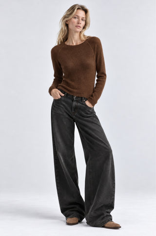 Sheer Luxury Cashmere Raglan Crew with Rolled Trims
