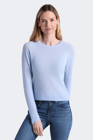Sheer Luxury Cashmere Raglan Crew with Rolled Trims