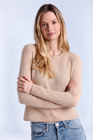 Sheer Luxury Cashmere Raglan Crew with Rolled Trims