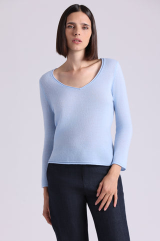 Sheer Luxury Cashmere 3/4 Sleeve V Neck