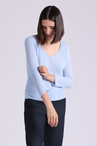 Sheer Luxury Cashmere 3/4 Sleeve V Neck