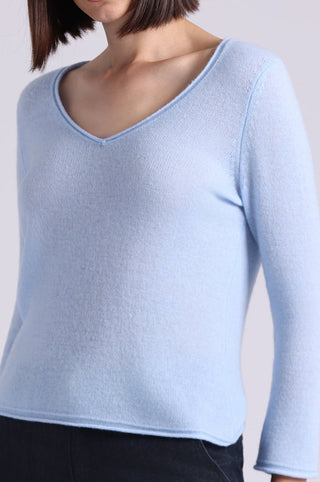 Sheer Luxury Cashmere 3/4 Sleeve V Neck