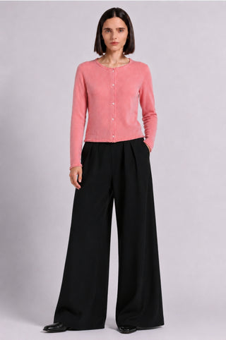 Sheer Luxury Cashmere Cardigan with Rolled Trims