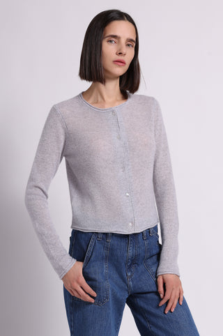 Sheer Luxury Cashmere Cardigan with Rolled Trims