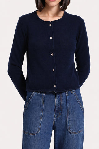 Sheer Luxury Cashmere Cardigan with Rolled Trims