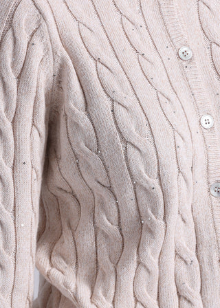 Sparkle Cotton Cashmere Cable Long Sleeve Cardigan