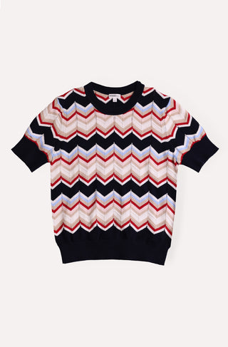 Cotton Cashmere Chevron Short Sleeve Crew