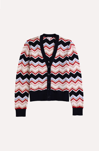 Cotton Cashmere Chevron V Neck Cardigan