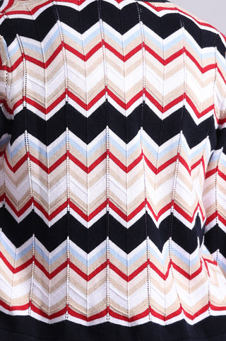 Cotton Cashmere Chevron V Neck Cardigan