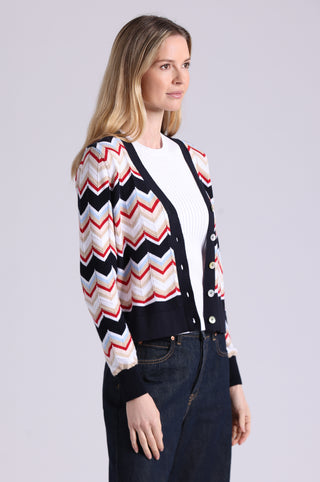 Cotton Cashmere Chevron V Neck Cardigan