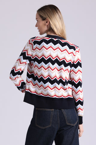 Cotton Cashmere Chevron V Neck Cardigan