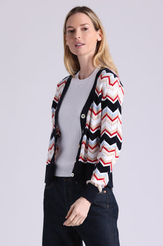 Cotton Cashmere Chevron V Neck Cardigan