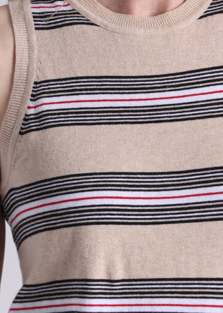 Cotton Cashmere Striped Crew Neck Tank