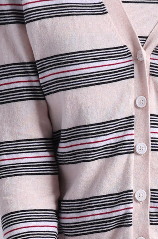 Cotton Cashmere Striped V Neck Cardigan