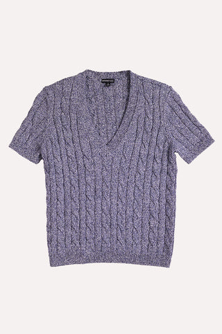Sparkle Cotton Blend Cable Short Sleeve V