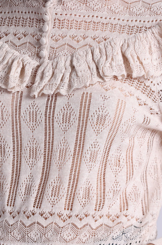 Cotton Blend Mock Neck With Ruffle Detail Lace Top