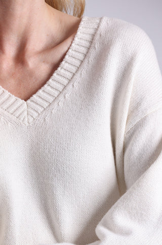 Luxe Cotton Cashmere Blend Boxy V Neck
