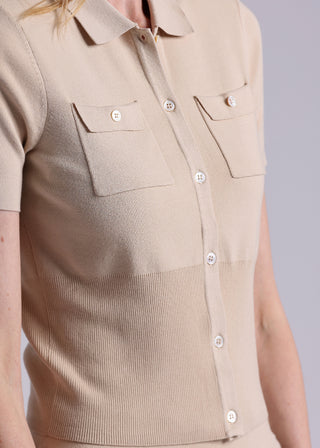 Viscose Short Sleeve Collard Shirt With Shoulder Pads
