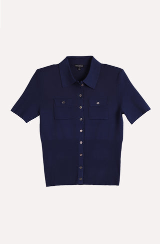 Viscose Short Sleeve Collard Shirt With Shoulder Pads